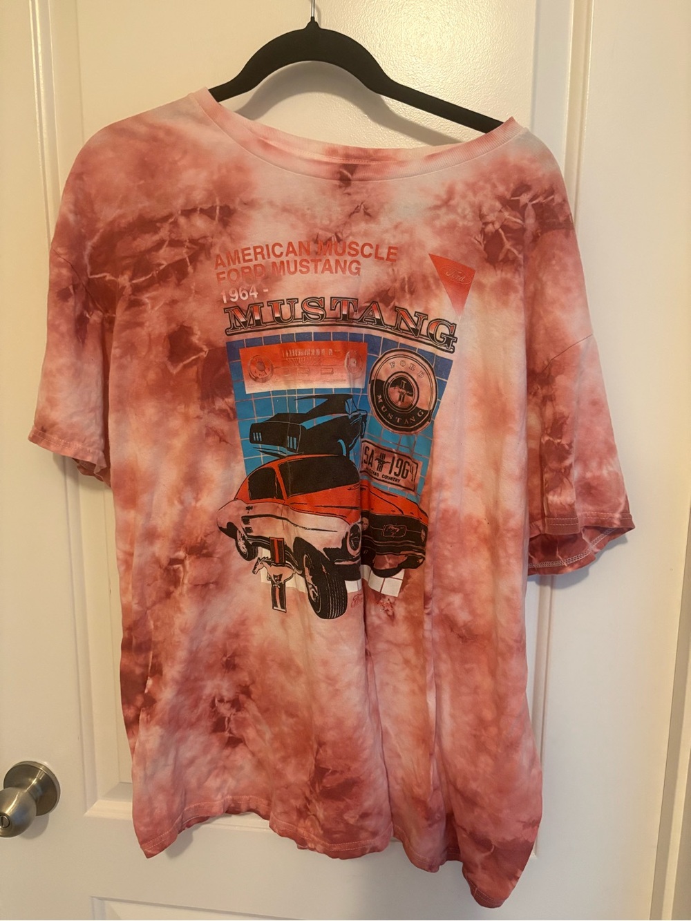 Ford Tie-Dye Mustang Graphic Tee - Red & White